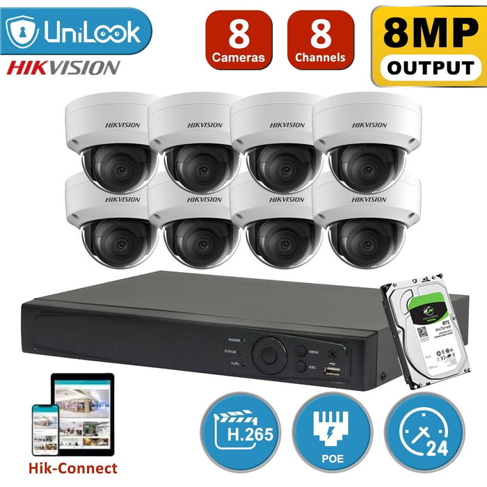 Hikvision 4-Camera 8 MP IP Dome Surveillance Kit with PoE