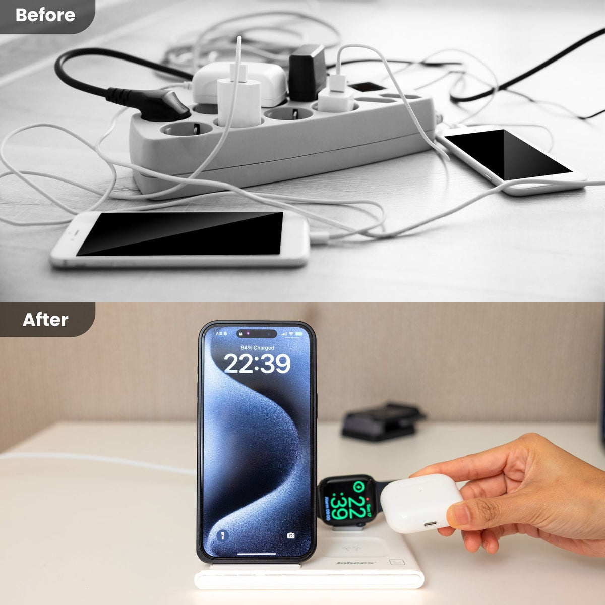 Jabees PowerGlow: estação de carga sem fios dobrável 4 em 1 com LED