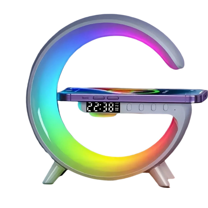 Bluetooth Speaker with RGB Light, Alarm Clock and Wireless Phone Charging, USB-C
