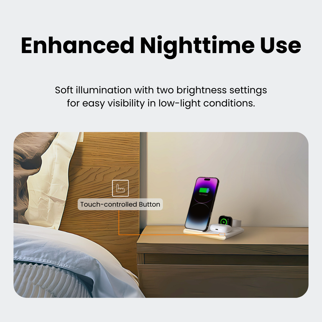 Jabees PowerGlow: estação de carga sem fios dobrável 4 em 1 com LED