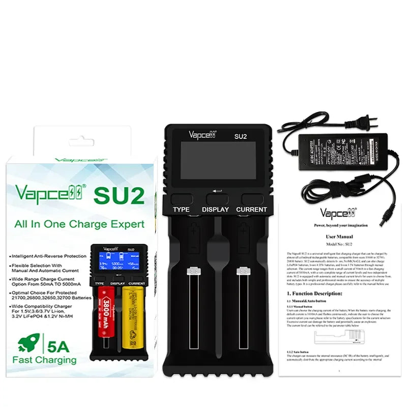 Carregador inteligente Vapcell SU2 de duas ranhuras