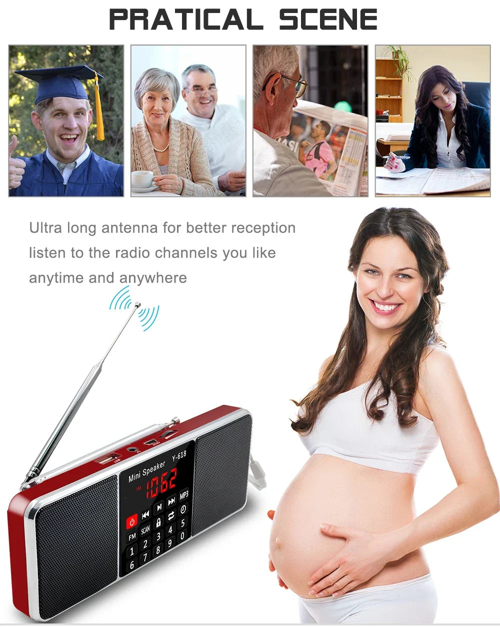 Red digital stereo FM radio receiver