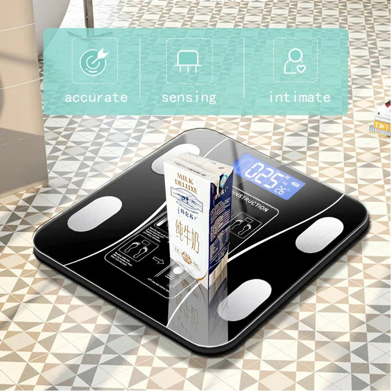 Balança inteligente Bluetooth de gordura corporal, preta