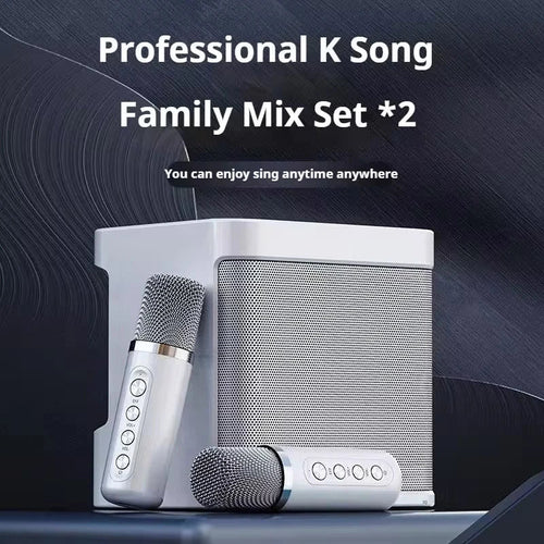 Enceinte de karaoké portable avec deux microphones, blanche