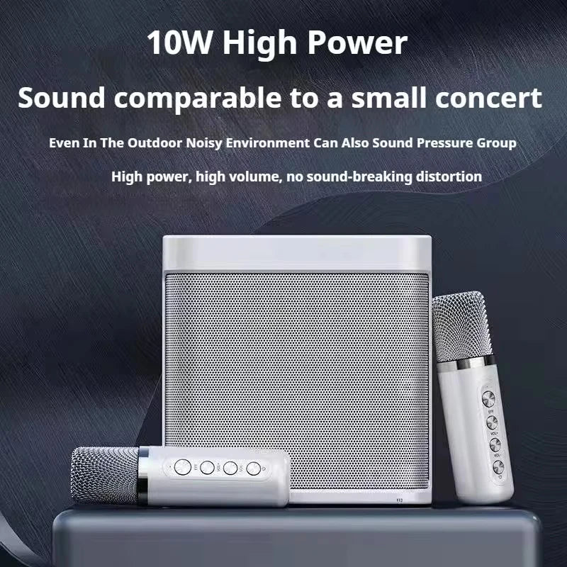 White portable karaoke speaker with two microphones