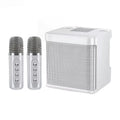 White portable karaoke speaker with two microphones