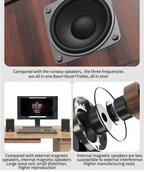 Coluna Bluetooth com acabamento em madeira, castanha