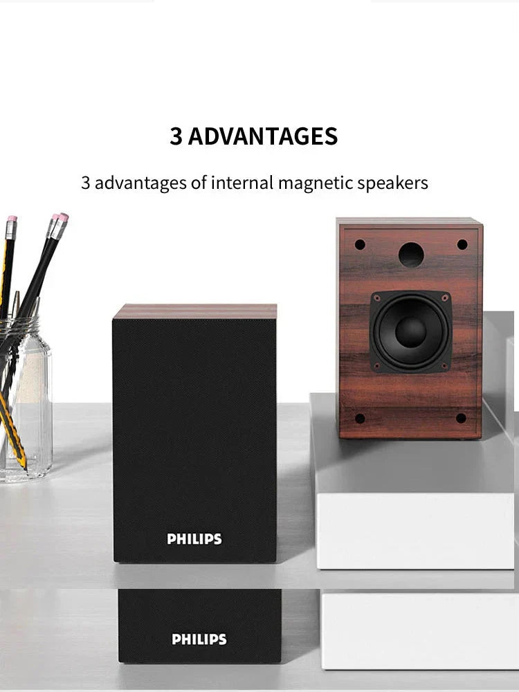 Coluna Bluetooth com acabamento em madeira, castanha