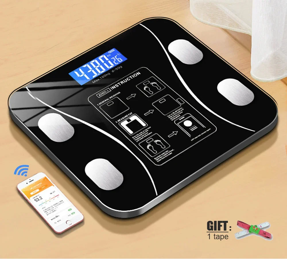 Balança inteligente Bluetooth de gordura corporal, preta