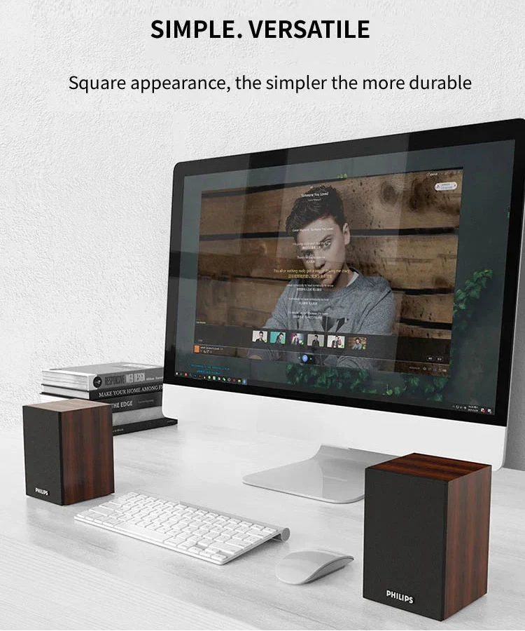 Coluna Bluetooth com acabamento em madeira, castanha