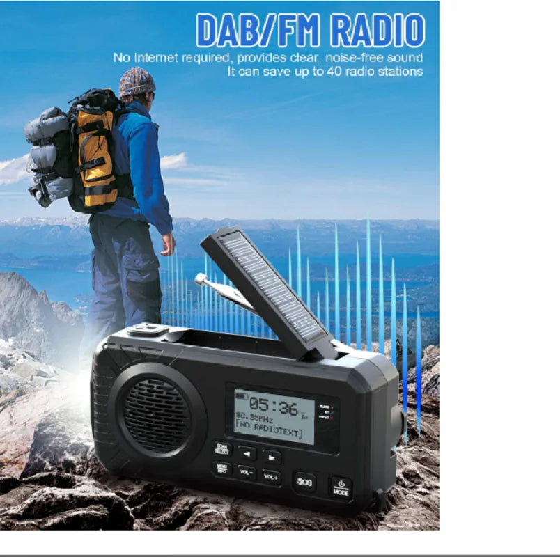 Black DAB+ solar hand-crank emergency radio