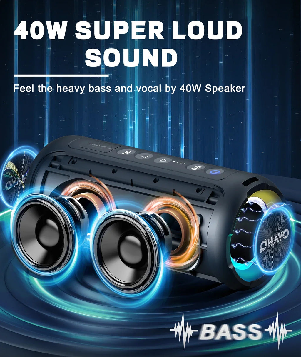 Coluna Bluetooth estéreo de 40 W, preta