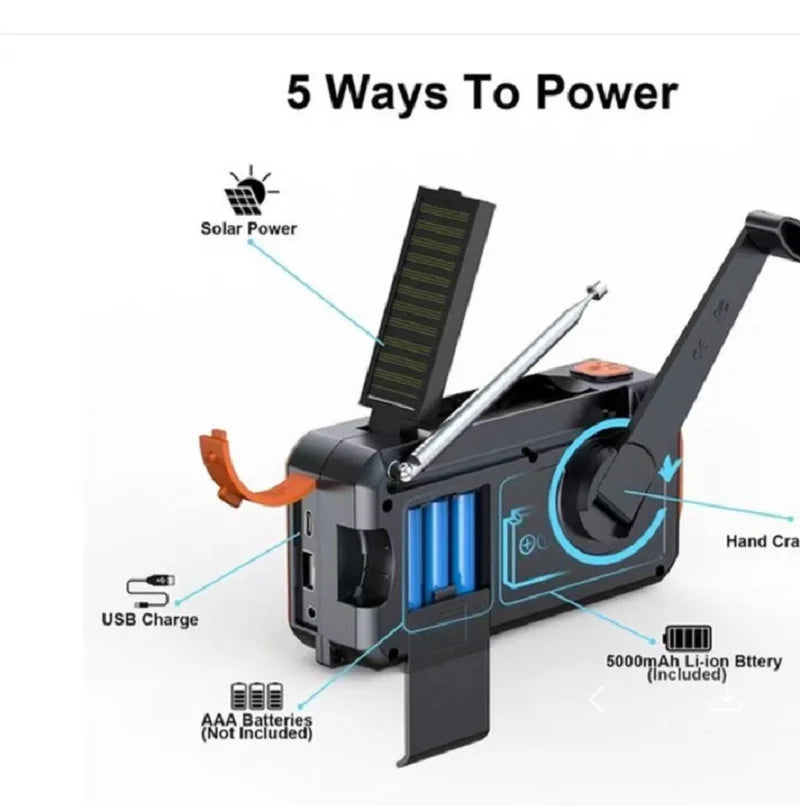 Black DAB+ solar hand-crank emergency radio