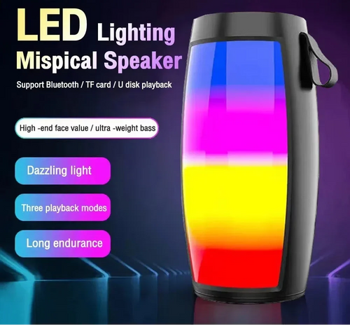Coluna com iluminação LED e graves potentes, preta