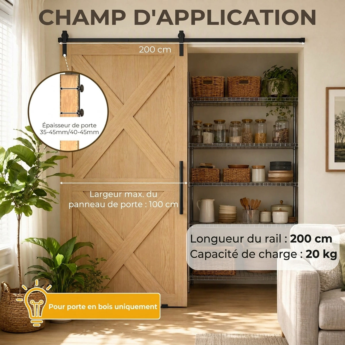 Guia de 200 cm para porta de celeiro de correr em aço de carbono