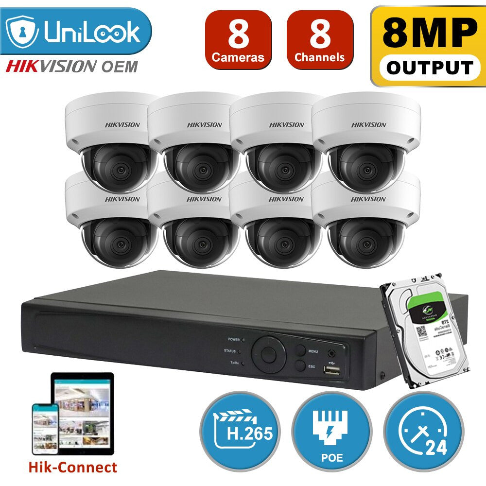 Hikvision DS-2CD2185FWD-IS 4K 8 MP IP surveillance kit with PoE