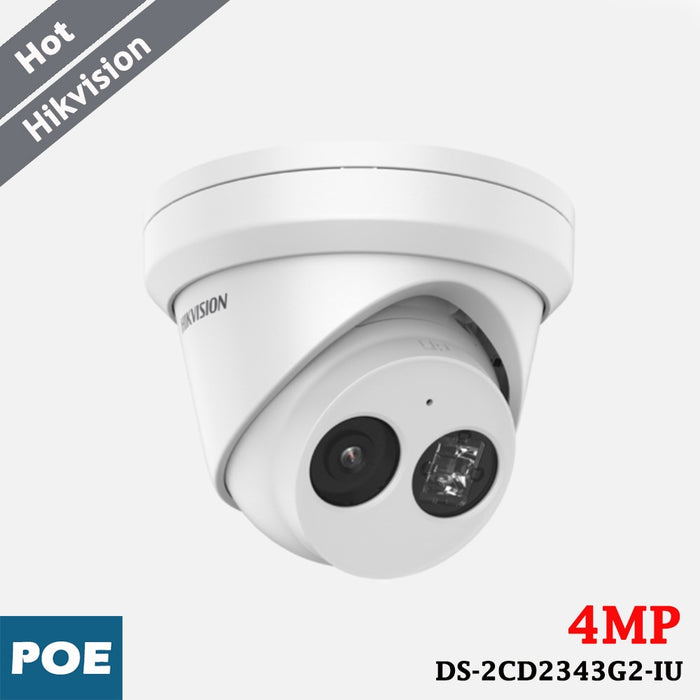 Hikvision DS-2CD2343G2-IU 4 MP AcuSense Turret IP Camera, 2.8 mm, Mic, PoE