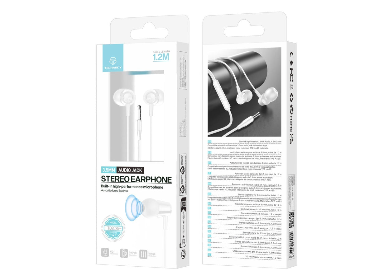 Techancy Auricular In Ear com Fio 3.5mm TD8025 Estereo Confortavel Som Claro com Controlo em Linha para Telemovel e Tablet-4