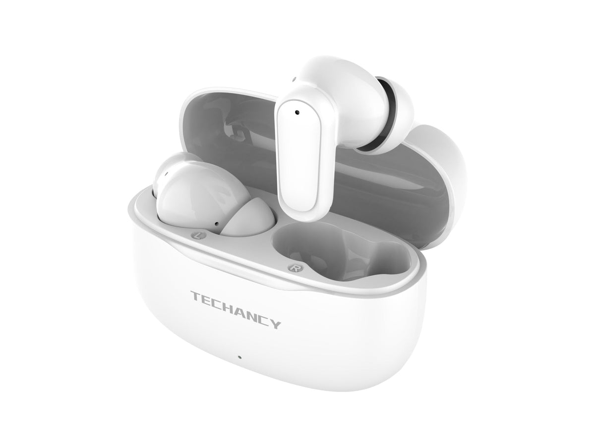 Auriculares Techancy TWS KP2715 Bluetooth 5.4 com microfone HD, brancos