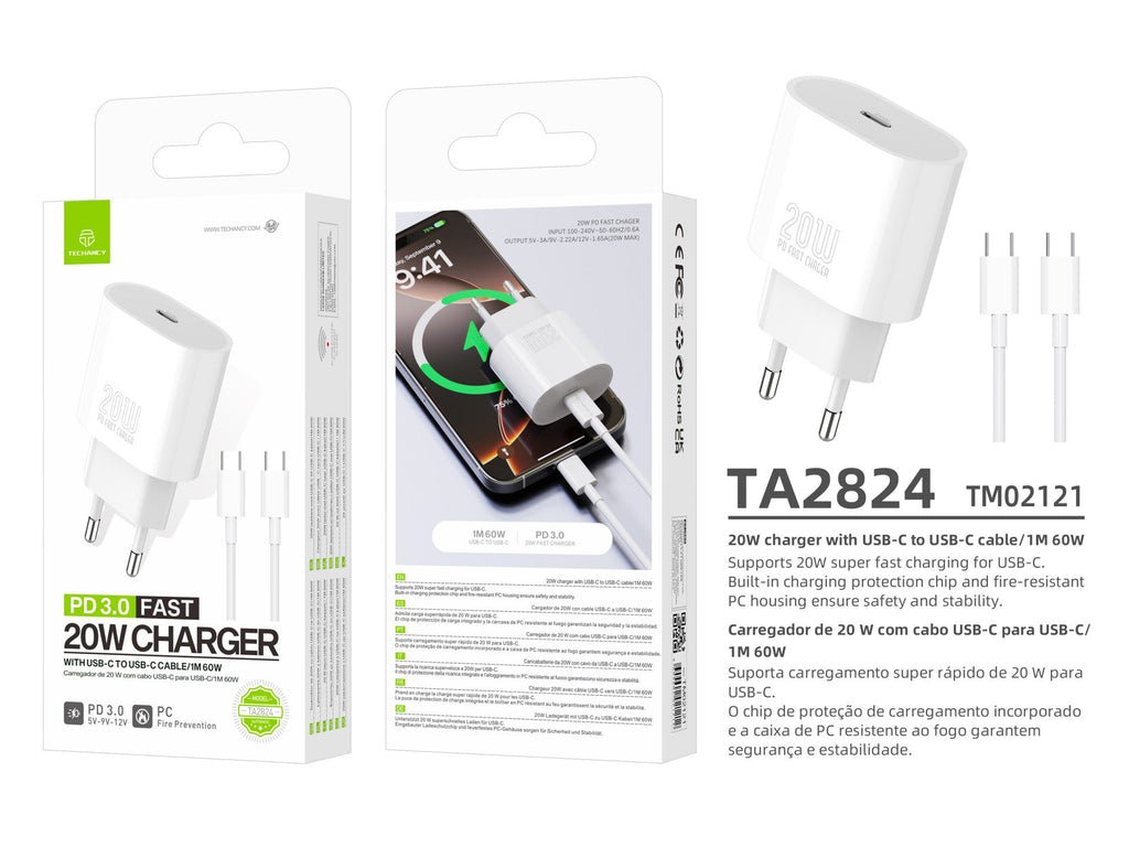 Techancy TA2824 PD 3.0 20 W USB-C charger with USB-C cable