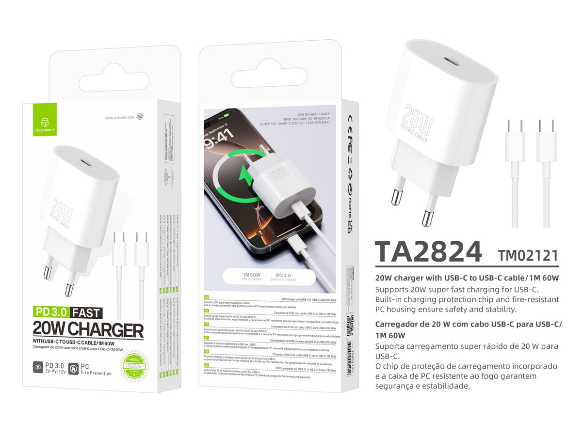 Techancy TA2824 PD 3.0 20 W USB-C charger with USB-C cable