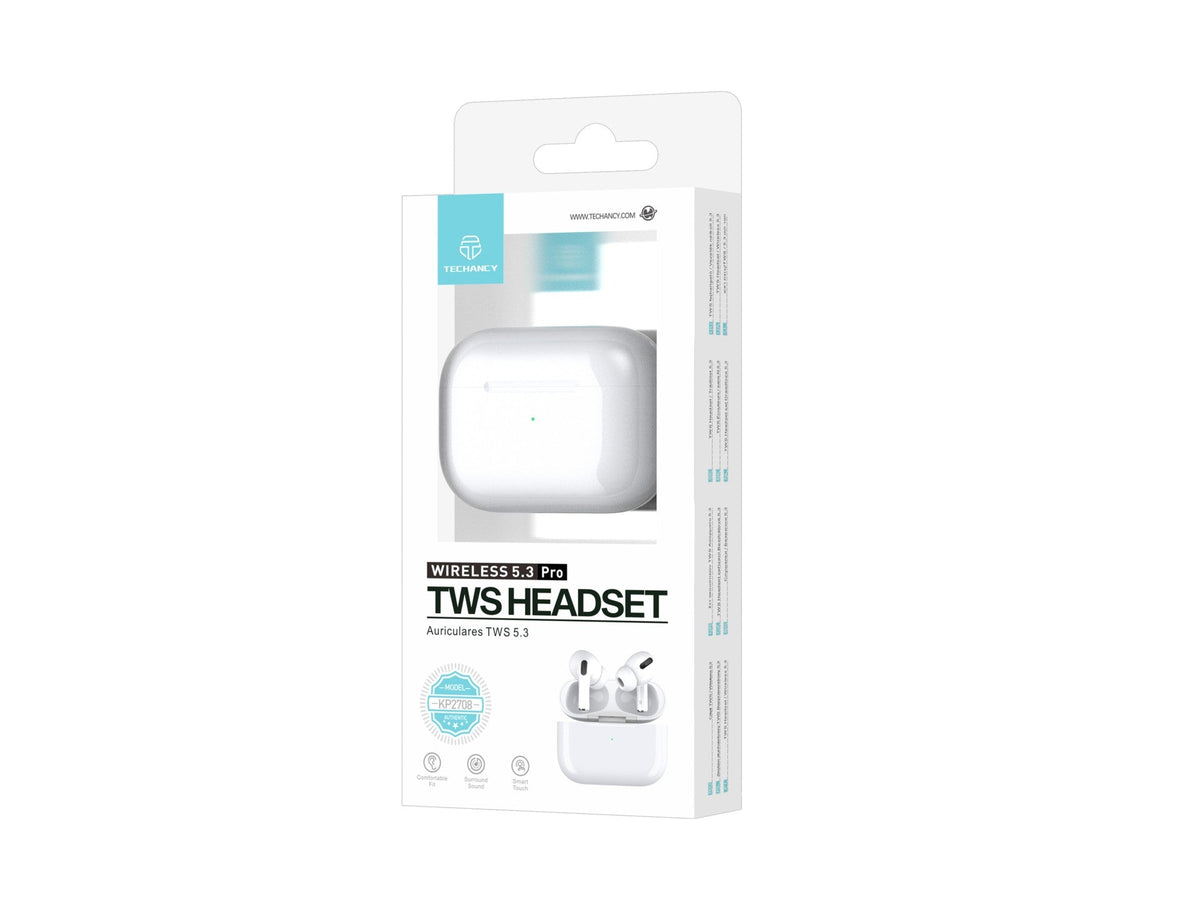 Auriculares Techancy TWS KP2708 Bluetooth 5.3, brancos, até 5 h de reprodução