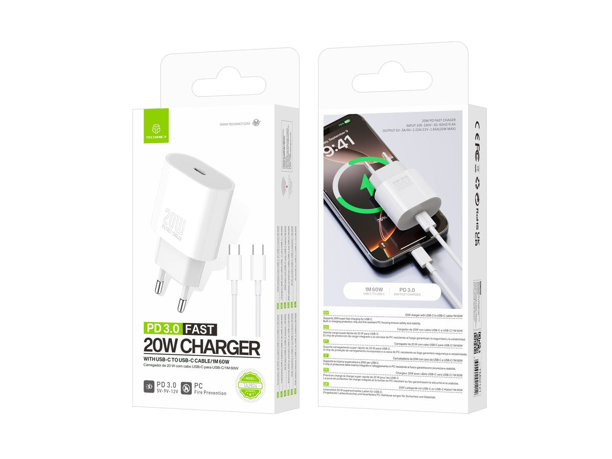 Techancy TA2824 PD 3.0 20 W USB-C charger with USB-C cable