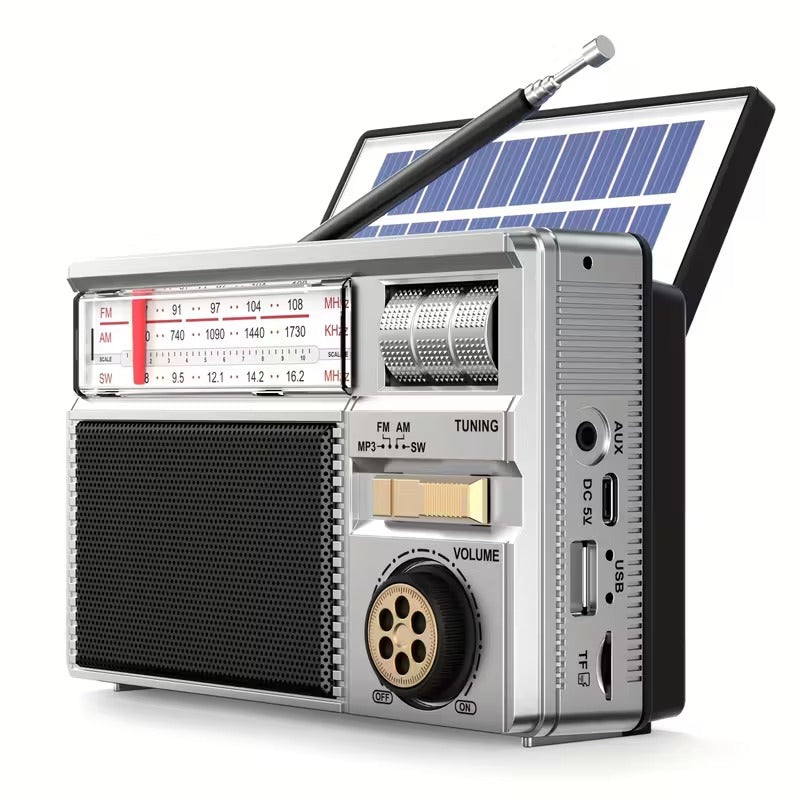 Rádio portátil multifunções FM/AM/Bluetooth/solar